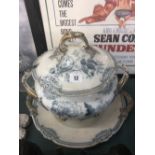 A blue and white tureen and plate