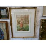 A monogrammed watercolour of an Edwardian lady Alfred Augustus Genering JNR "the squires daughter"