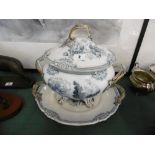 A blue and white tureen and plate
