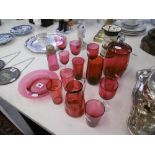 Fifteen piece of cranberry glass