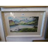 A framed watercolour landscape signed