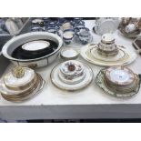 A box of china and paper mache tray etc