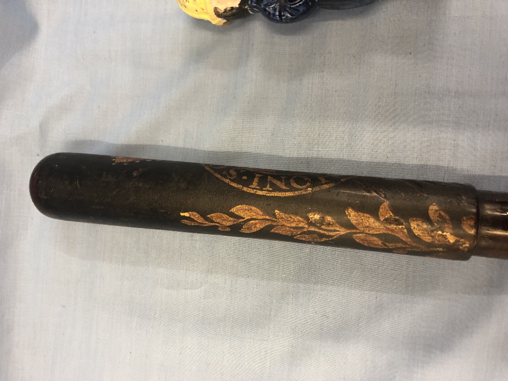 Two 19th century truncheon with royal coat of arms plus a 19th century Staffordshire muffineer - Image 11 of 18