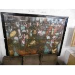 LARGE FRAMED BATIK AFRICAN MARKET SCENE,