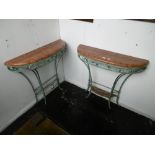 A pair of gilt marble top occasional tables
