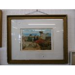 A framed and glazed print beach scene