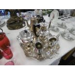 A four piece silver plated tea set on tray