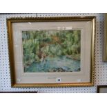 A framed watercolour angler "Horner Water"