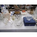 A group of boxed and unboxed ornaments and glassware including Stuart crystal and Doulton