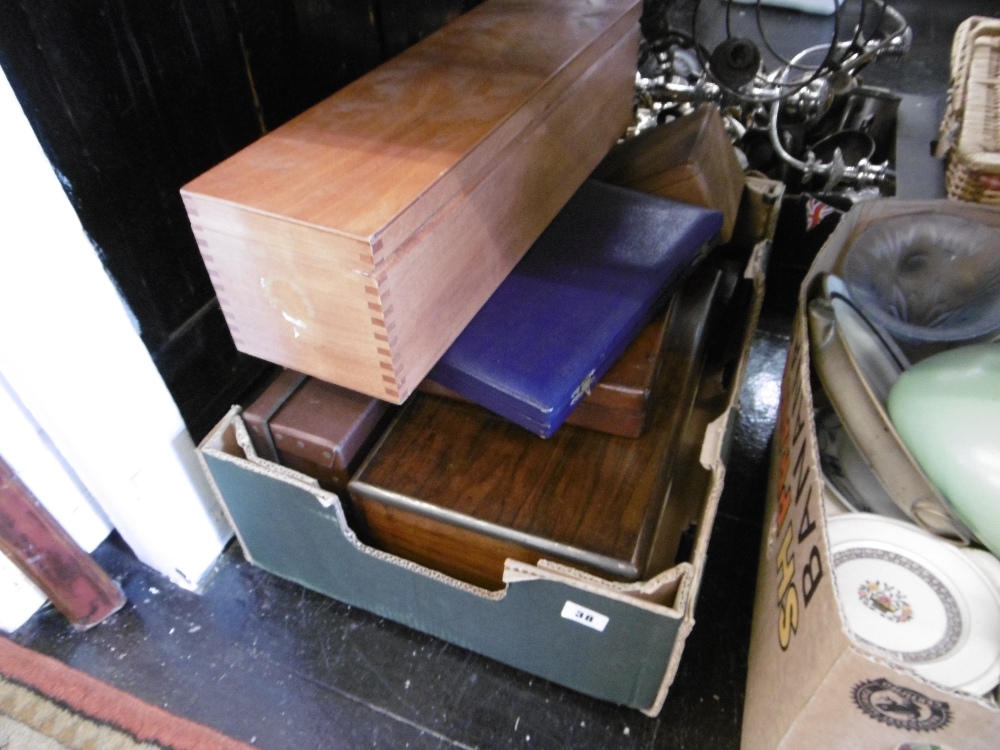 A quantity of assorted boxes including a Victorian brass bound sewing box