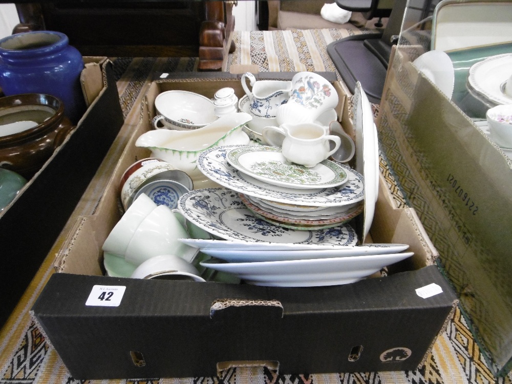 A box of assorted chinaware