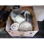 A box of assorted china and sundries