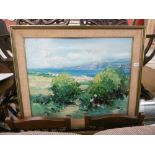 A gilt framed oil on board coastal scene