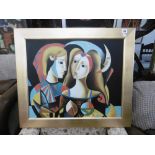 A framed surrealist painting,