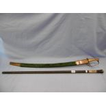 A dress sword and a ebony walking stick