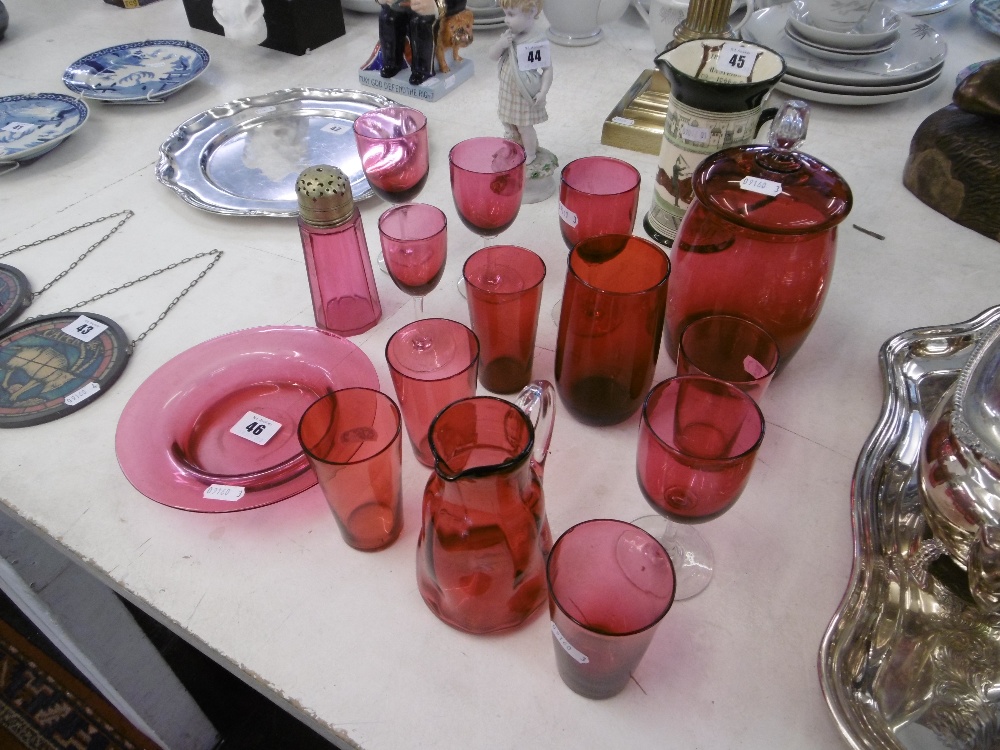 Fifteen piece of cranberry glass