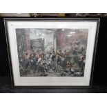 A large framed 19th century print battle scene