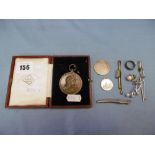 A quantity of assorted coins and items of jewellery including bronze royal academy of music medal,