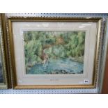A framed watercolour angler "Horner Water"