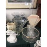 A group of boxed and unboxed ornaments and glassware including Stuart crystal and Doulton