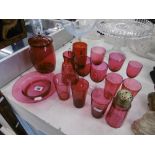 Fifteen piece of cranberry glass