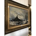 A gilt framed oil on canvas winter scene a/f