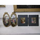 Two framed miniature oil paintings still life's in frames and two unframed miniature still life oil