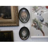 Two framed miniature portrait paintings of aristocrats