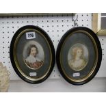 Two framed miniature portrait paintings of aristocrats