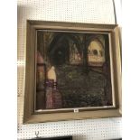 A frame oil on canvas "cloisters" signed