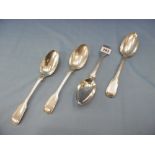 A set of four early Victorian hallmarked silver fiddle & thread pattern table spoons,