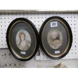 Two framed miniature portrait paintings of aristocrats