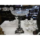 A large Victorian silver plate and glass centre piece