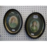 Two framed miniature portrait paintings of aristocrats