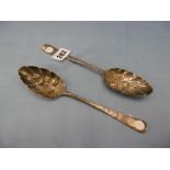 A pair of George II period hallmarked silver table berry spoons London 1756 weight 90 grams