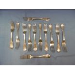 A set of twelve hallmarked silver fiddle & thread table forks Henry Holland 1875 weight 1160 grams