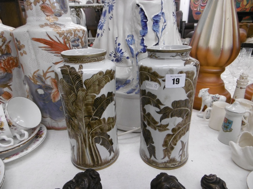 A pair of art deco style hand painted porcelain vases - Image 2 of 2
