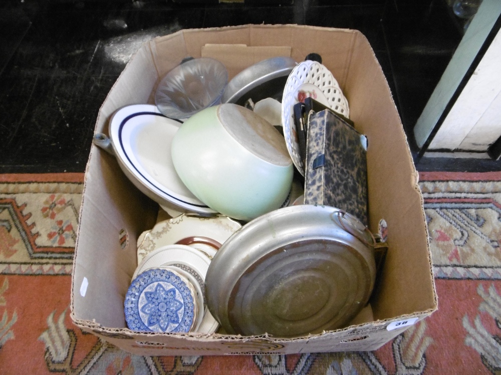 A box of assorted china and sundries