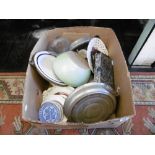 A box of assorted china and sundries