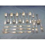 A set of ten Victorian fiddle & thread hallmarked silver dessert spoons and ten matching hallmarked