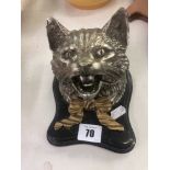 A bronze silvered cats hat inkwell