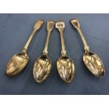 A set of four early Victorian hallmarked silver fiddle & thread pattern table spoons,