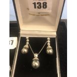 A pair Tahitian pearl and diamond drop earrings and matching necklace set in 18ct gold, 1.5ct.