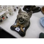 A bronze silvered cats head inkwell