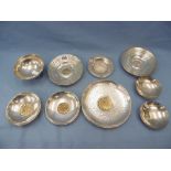 Ten assorted white metal dishes marked 925 and 830 approximately 655 grams