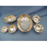 Six assorted white metal bowls marked 830 weight 1012 grams