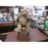 An old teddy bear and a child's chair