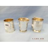 Three hallmarked silver christening mugs A/F weight 350 grams, dimensions: tallest 7.8cm. med. 7.