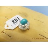 An 18ct gold seed pearl and turquoise ring,