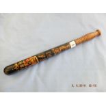 A Victorian turned wood truncheon, painted with "VR" over crown over "S.